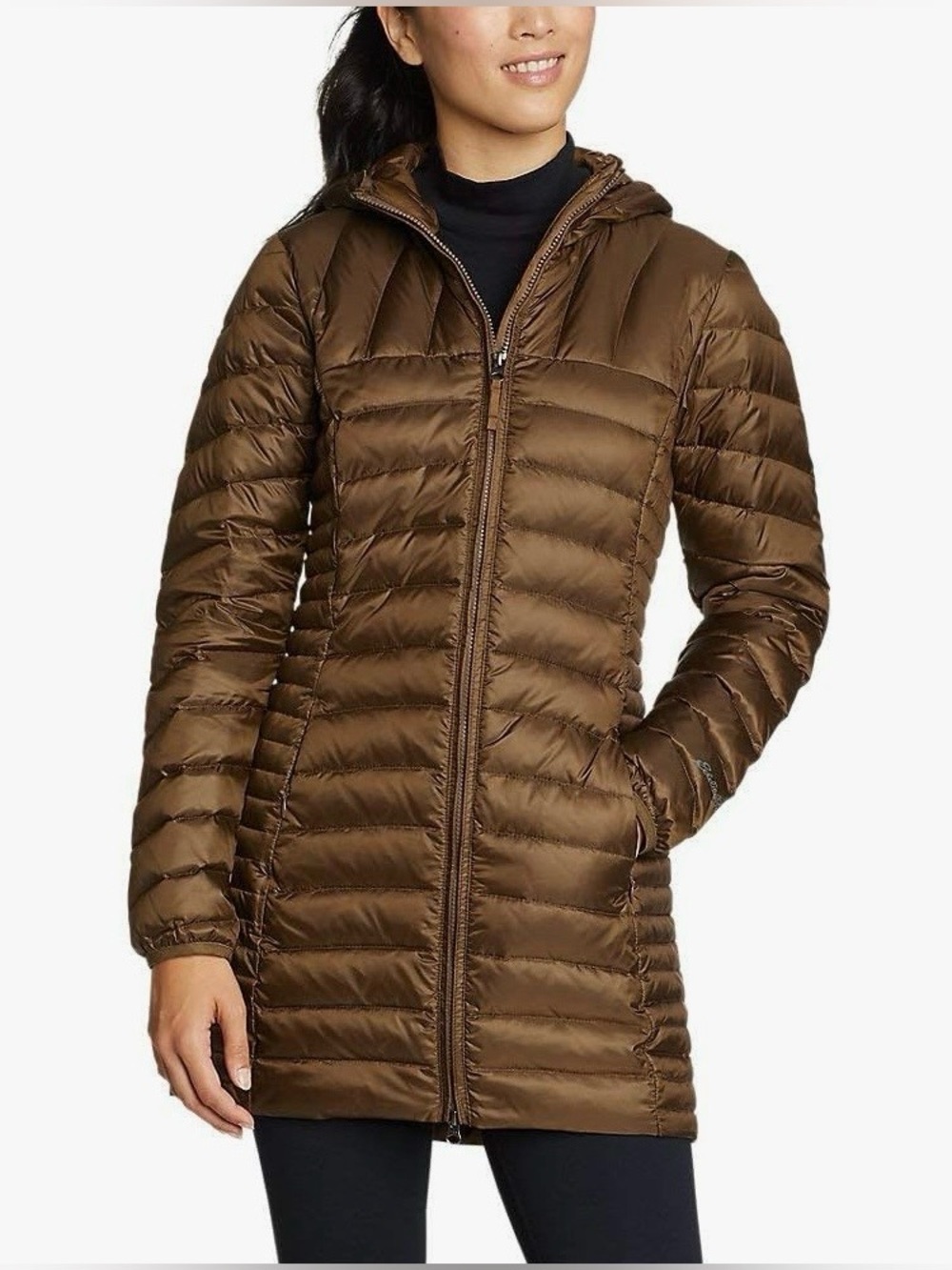 Eddie Bauer Size Large Astoria Hooded Down Parka in Brown